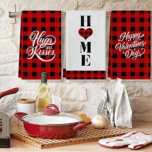 AnyDesign Day's Dia dos Namorados Toalha de cozinha vermelha Buffalo Buffalo Toalha de prato xadrez 18 x 28 polegadas Love Home Tea Toot