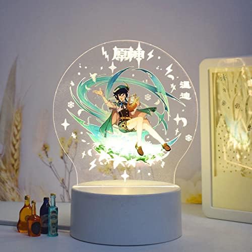 Ryusa Genshin Impacto Barbatos Venti 3D Ilusão LED Night Light, 16 cores Lâmpada de mesa para decoração de casa Presentes de