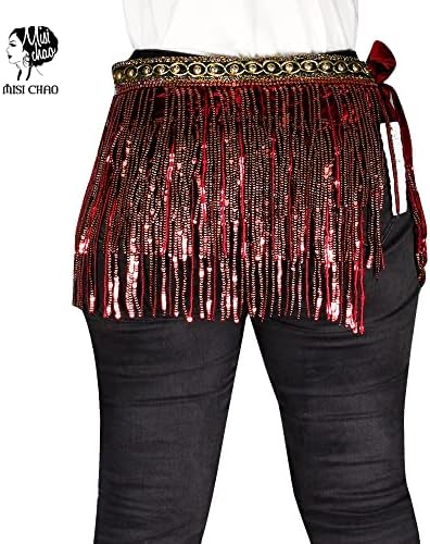 Misi Chao Belly Dance Hip Hip Cenário - Enrole rave Tassel Tassel Dancing Hip Skirt Belt Chain Fantas para mulheres/meninas