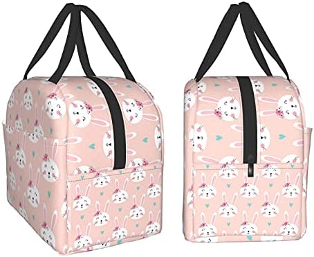 Bolsa de viagem de coelho e lanche de flor fofa bolsas de piquenique isoladas bolsas de compras duráveis ​​de volta à escola sacolas impermeáveis ​​reutilizáveis ​​para homem meninas meninas meninos