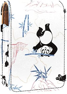 Mini maquiagem de Oryuekan com espelho, bolsa de embreagem Leatherette Lipstick Case, Cartoon Animal Panda Bamboo Mountain