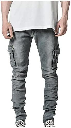 Jeans de bolso lateral masculino Jeans skinny Casual Hip Hop Jeans de jeans ângulo Cargo Correntes