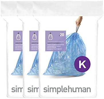 Código Simplehuman K Sacos de lixo de cordão personalizado em pacotes de dispensadores, 60 contagem, 35-45 litros / 9,2-12 galões,