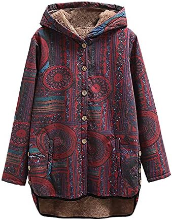 Seryu feminino plus size jaqueta casacos étnicos totens de impressão bloqueio vintage de lã com capuz exótico alinhado parka