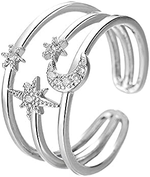DTJA Moon Star Sun Declaração Silver Plated Ring For Women Girls CZ Engagem