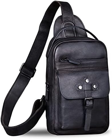 Bolsa de esteira de couro genuíno ombro de peito saco de saco de caminhada mochila vintage handmade crossbody Daypack