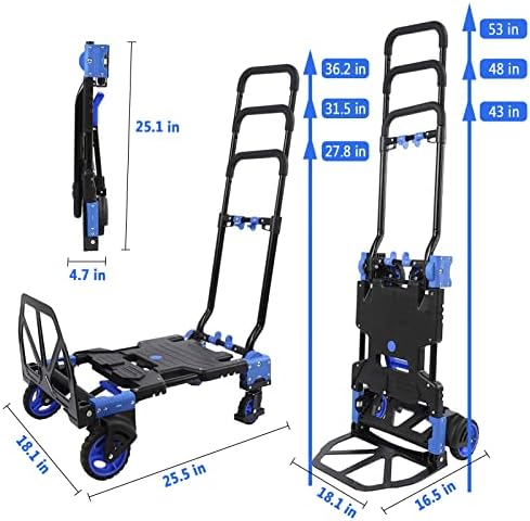 Kweetle 2 em 1 Caminhão de mão dobrável para serviço pesado 330 lb Carrinho de caminhão de mão Carrinho Dolly Carrinho