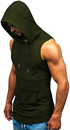 LECGEE Sports Men's Sports Hoodie Tanques de tanques sem mangas Treping Ginásio Camiseta muscular da ginástica com bolso