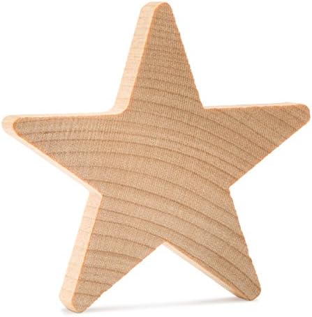 Wood Star Cutouts 2 polegadas por 1/4 de polegada, pacote de 25 estrelas de madeira para artesanato, Natal e 4 de julho, por pica -pau