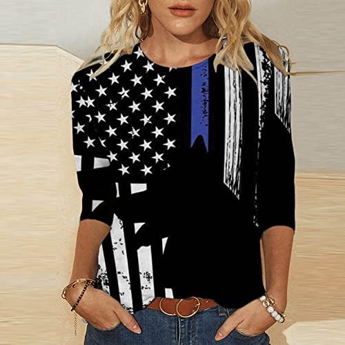 Meninas 3/4 blusas de manga American Flag Graphic Tops tshirts barco pesco