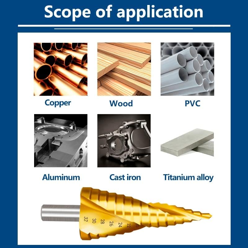 Zthome step cone broca bit revestido de 4-12/20/32mm bit de perfuração de núcleo para madeira de perfuração de metal de madeira cortador