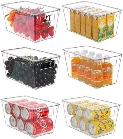 Lixeira de armazenamento de plástico com tampas, caixas de cesta de organizações transparentes empilháveis ​​esarora com alça para geladeira, armário, quarto, armário, banheiro, escritório, cozinha e despensa, 6 pacote