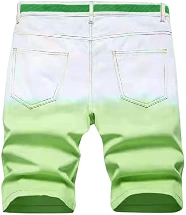 Miashui masculino casual casual cista jeans shorts gradiente impressão zíper de bolso de bolso de calça curta 501