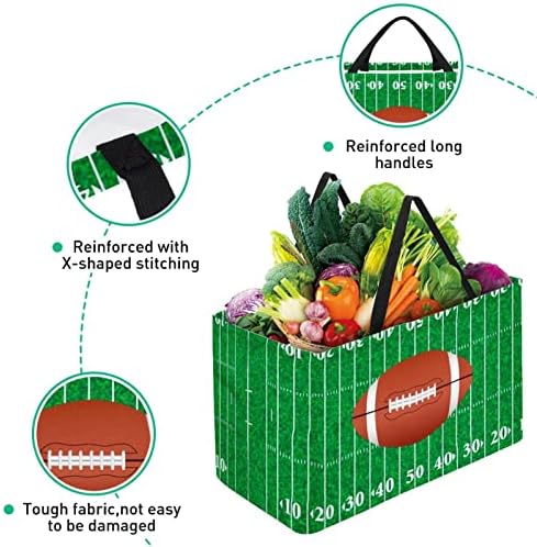 Bolsas de supermercado reutilizáveis, futebol americano, bolsa de compras de reciclagem leve com alça para compras