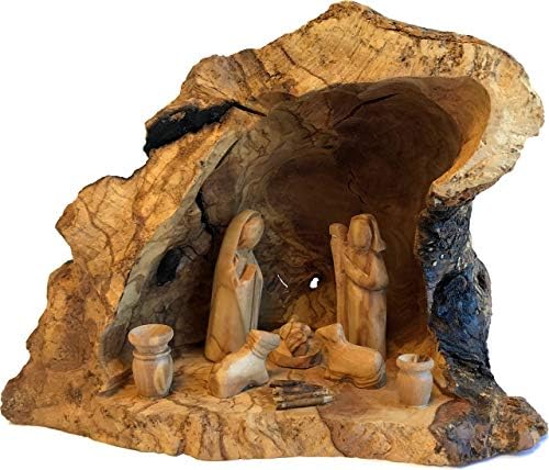 Mercado da Terra Santa Natividade de madeira de oliveira exclusiva com esculpida em mão rústica estável - não há dois