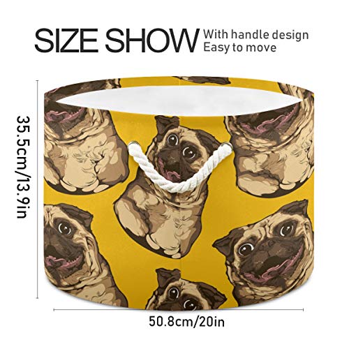 Pug Animal Toy Toy Toy Round Canvas Organizador Cesto de cesta de armazenamento à prova d'água para crianças quarto de