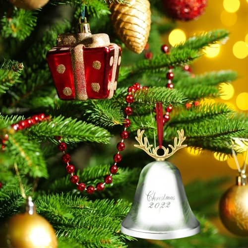 2022 Bell Christmas, sino de Natal anual, ornamento de sino de prata para decorações de Natal, ornamento de sino para