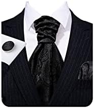 Yohowa ascot gravata de seda cravat paisley lenço com laços de bolso de bolso de bolso de ponte