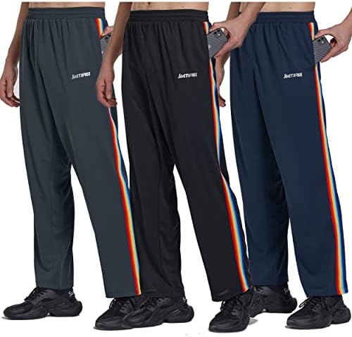 Juethree mass calça de moletom com bolsos de zíper, calças esportivas de fundo aberto para treino, corrida, treinamento, corrida, academia