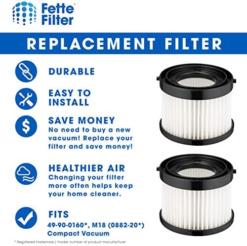Filtro Fette-Filtro seco HEPA Compatível com Milwaukee 49-90-0160, projetado para o vácuo compacto 0882-20 M18.