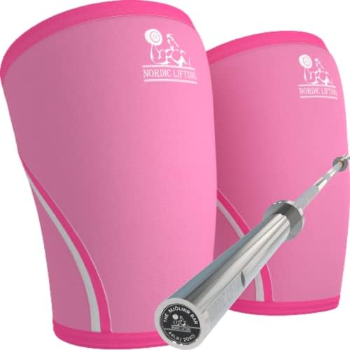 Mangas de joelho Médio - pacote rosa com barra olímpica de levantamento de power - mjolnir