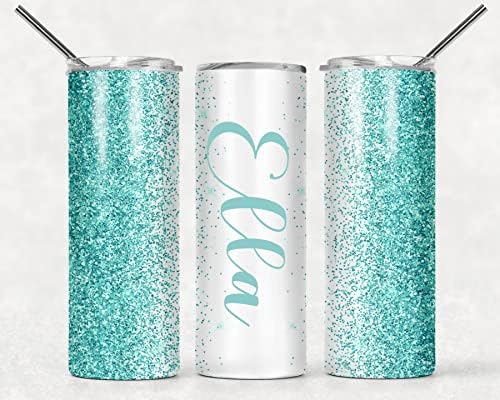 Tumbler de 20 onças isolado personalizado | Copo isolado de aço inoxidável | Copo de viagem | Xícara de café de parede dupla para bebidas quentes e frias | Efeito de glitter rosa rosa com nome