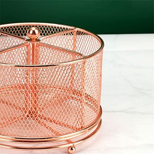 N/A Rose Rose Gold Mesh Pen Pen Decrative Iron Stationery Rack grande Compartimento de 360 ​​graus de escritório rotativo em