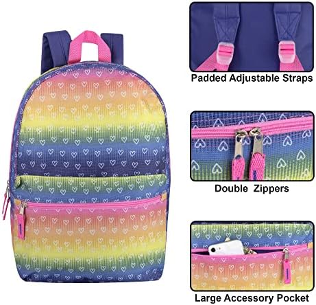 Mochila de 17 polegadas com bolsos laterais para meninas para a escola, viagens, caminhadas, acampamento