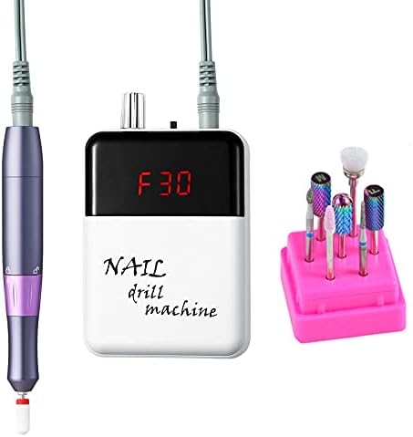 Máquina de perfuração de unhas Penny73 Conjunto de arquivos de unhas recarregáveis ​​de manicure elétrica de manicure Polisador de preto com tela LCD e cabeça de moagem de aço de tungstênio de 7pcs