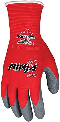 Memphis N9680S Ninja Flex Luvas de palmeira revestidas com látex N9680M pequeno vermelho/cinza