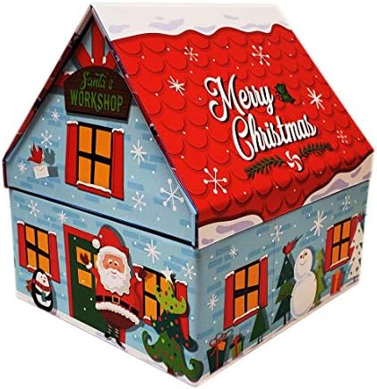 The Tin Box Company Holiday House - Papai Noel's Workshop Cookie Tin - Comida Safe
