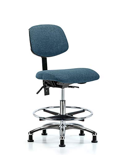 Labtech Seating LT42084 Cadeira de bancada média, tecido, anel de base/pé cromado, desliza, azul
