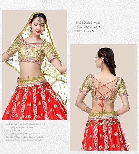 Novo fantasia de dança de dança da barriga de Bollywood para mulheres de dança de terno Tops Performance Véils 4pcs Configuração