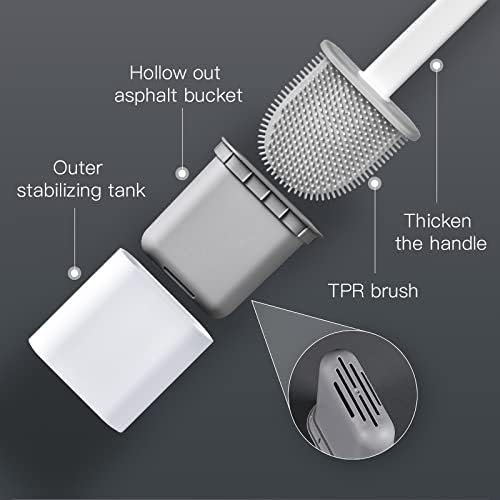 Escova de vaso sanitário com suporte de suporte de 4, escova de vaso sanitário de silicone, escova de limpeza compacta