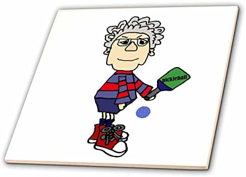 3drose engraçado fofo mulher velha jogando pickleball esportes de desenho animado - telhas
