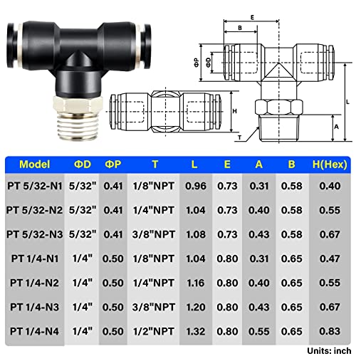 Tailonz pneumático ramo macho ramo de 1/4 polegada tubo od x 1/4 polegada NPT Thread para conectar os acessórios PT-1/4-N2