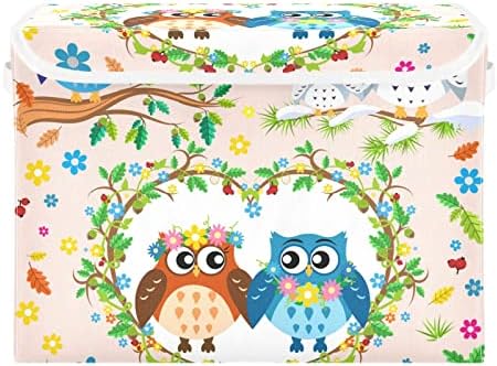 Innwgogo Owls Bins de armazenamento com tampas para organizar cesto de armazenamento de callpsible decorativo com alças Oxford Ploth Storage Cube Box for Car