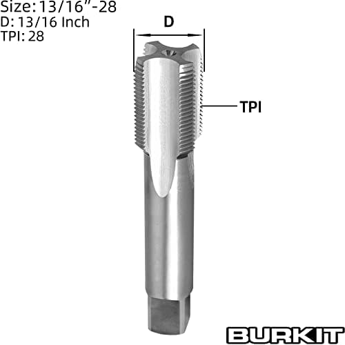 Burkit 13/16 -28 On Thread Tap Tap Mão direita, HSS 13/16 x 28 Máquina de canelada reta e tapinha