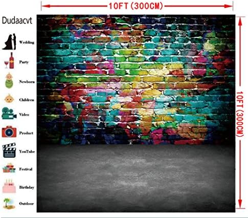 Cenário fotográfico de graffiti dudaacvt, cano de piso de cimento vintage de parede de tijolos coloridos de 10x10 ft para estúdio.