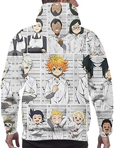 Mangá de anime pankooclub The Promised Neverland Hoodie Tops casuais masculinos de mangas compridas com capuz de moletom com capuz