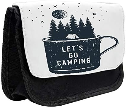 Lunarable dizendo lápis, vamos acampar na barraca da caneca, bolsa de lápis de caneta com zíper duplo, 8,5 x 5,5,