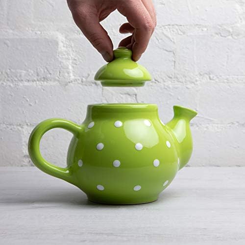 Cidade para Cottage® Lime Green e Branco Polca de bolinhas de chá de cerâmica feita à mão para dois
