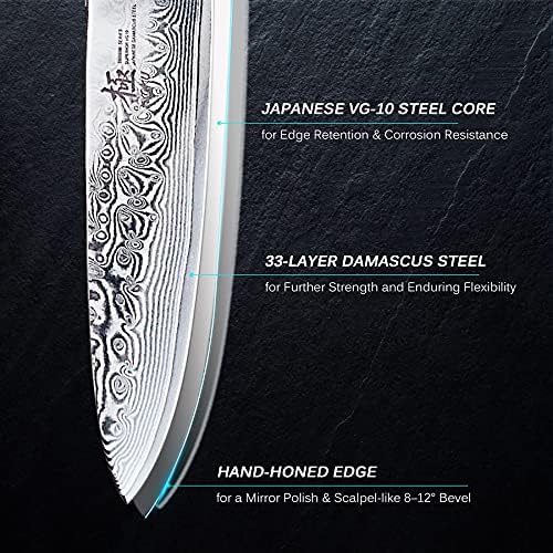 Kyoku 6 Faca de utilidade + 8,5 '' Kiritsuke Knife + 5 '' Facias de bife não serradas - Série Shogun - Blade Damasco de Aço VG10 japonesa