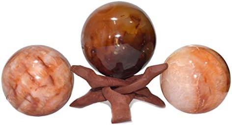 Healings4U Sphere Carnalian Tamanho 2-2,5 polegadas e uma esfera de bola de cristal natural de bola de madeira Vastu Reiki Chakra Cura