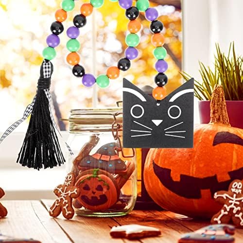 Guirlanda de contas a lenha de Halloween de Halloween 27,5 polegadas Garland de cordas coloridas com tags de gato bandeja de bandeja