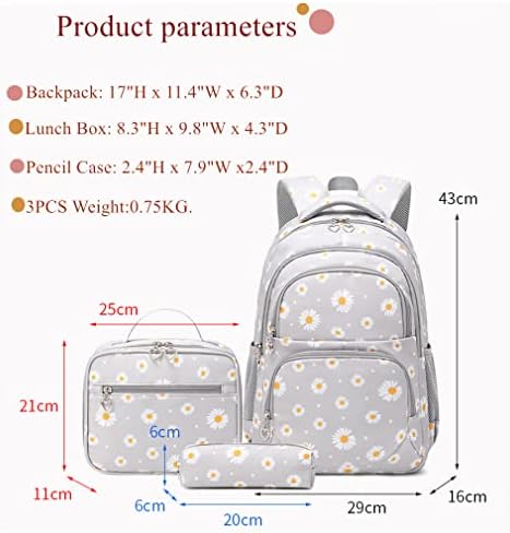 YJMKOI 3PCS Daisy Prints Backpack for Girls Middled School Elementary Facag Set com lancheira