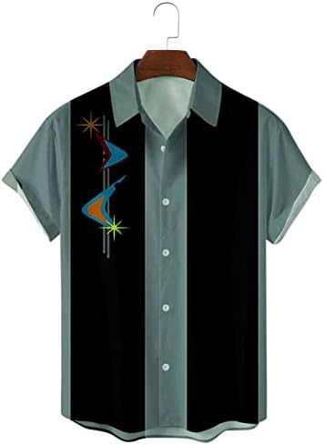 Camisas vintage para homens botões casuais para baixo camisas de boliche 50s estilo rockabilly manga curta shirts