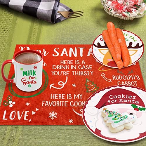 Cookies para Papai Noel Plate Set, Nefelibata Christmas Dinnerware Copo de leite e guloseimas de renas Dear Placemat Christmas