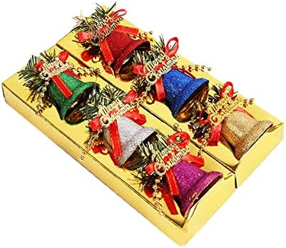 Almencla 6 peças decoração de sinos de natal com pingente colorido de arco colorido natal pendurado ornamento para decoração