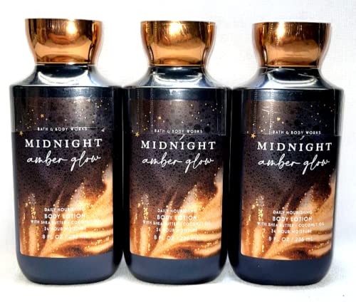 Bath and Body Works Midnight Amber Glow Gift Set - Inclui 3 loção para o corpo e sabão de barra artesanal de 4 oz marbela